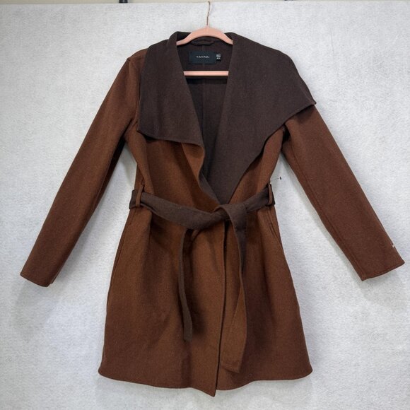 Tahari Jackets & Blazers - Tahari Coat Womens Medium Wool Blend Wrap Belted Collar Pockets Fall Jacket